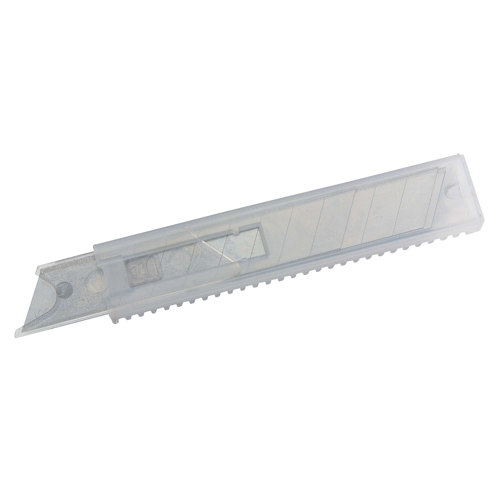 STANLEY 11-301T-22 snap-off utility blade pack in clear plastic case, product photo on white background.