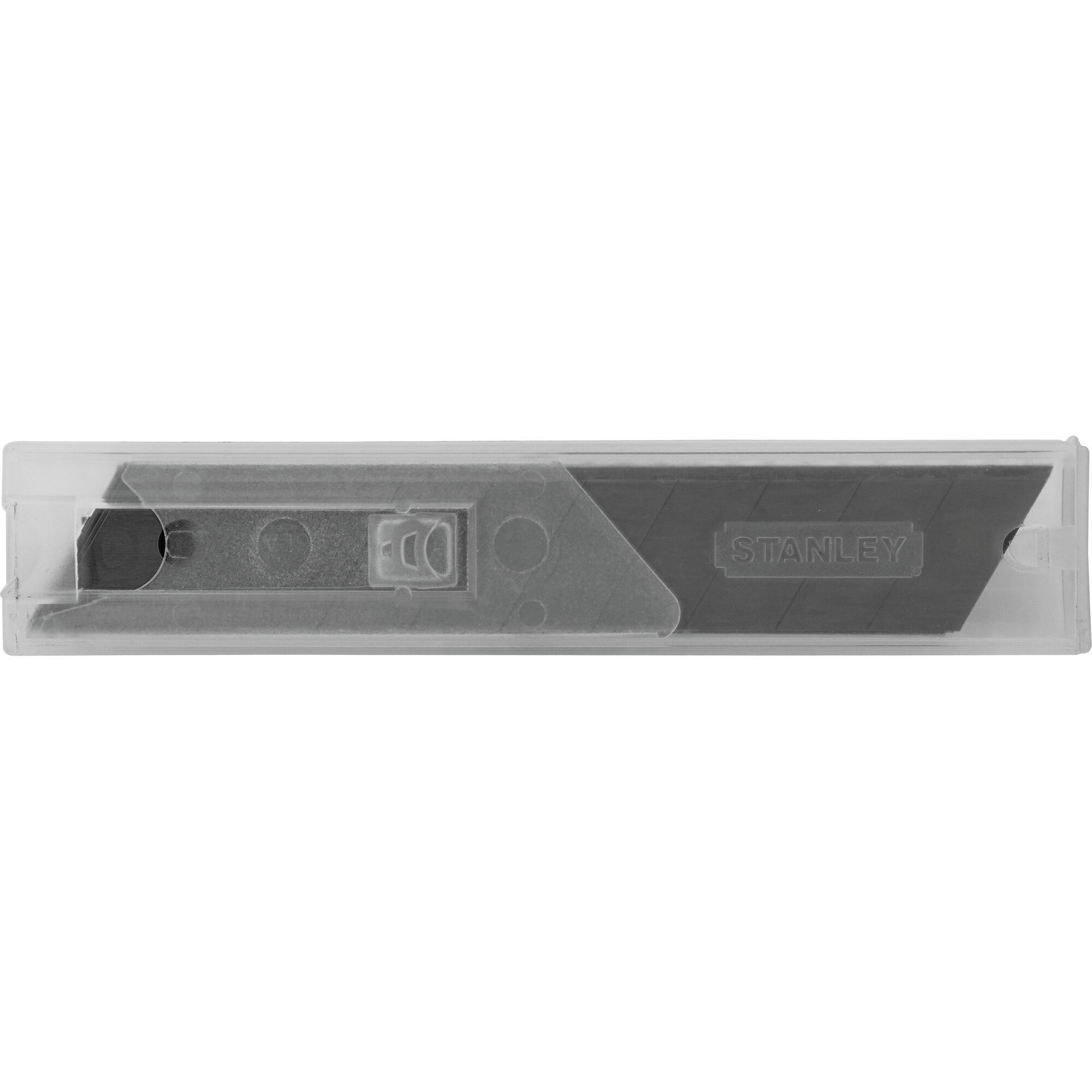 STANLEY 11-301T-22 utility knife blade set in clear plastic case, front angle.
