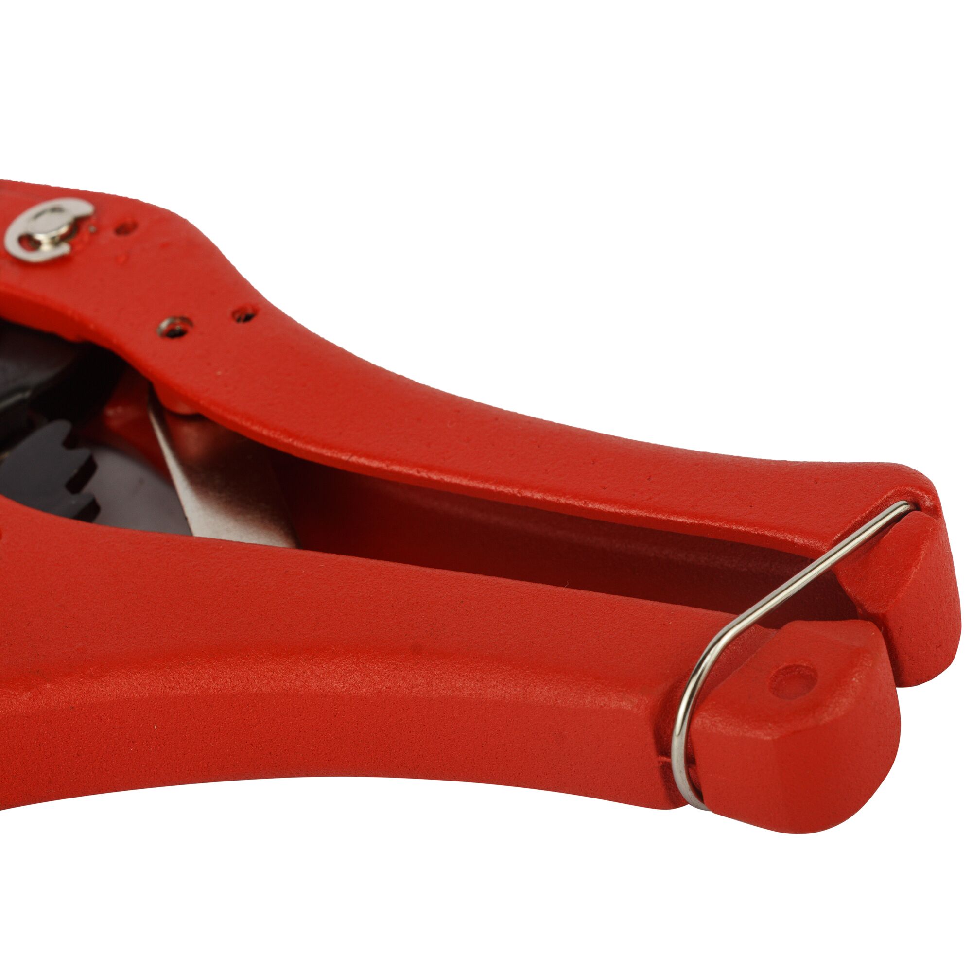 STANLEY 14-442-22 pipe cutter handle close-up, red and metal parts, white background